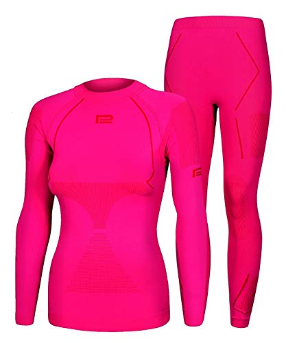 Seamless Funktionsunterwäsche Damen Thermo Extreme 2.0 Set Thermounterwäsche Skiunterwäsche Atmungsaktiv (rosa-rot, S/M)