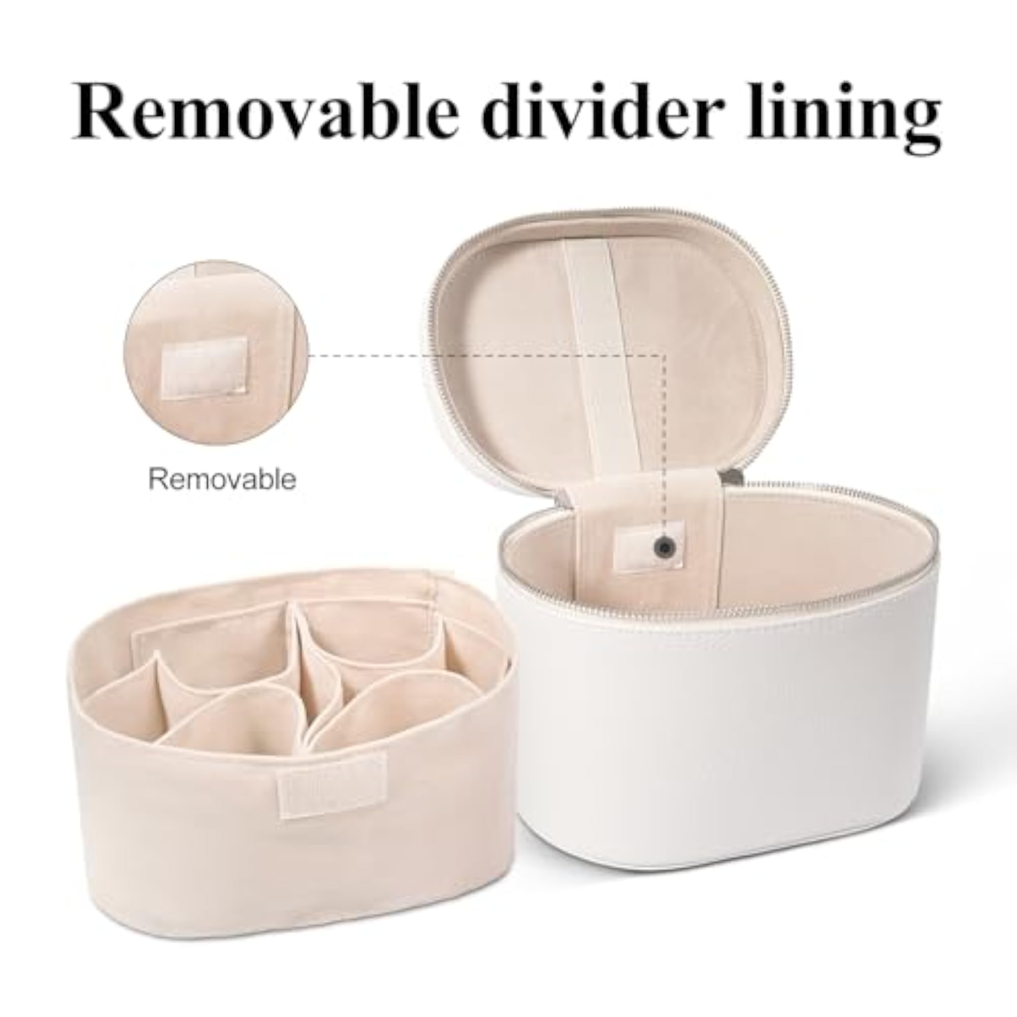 Portable Makeup Bag with Compartments and Handle, Beige