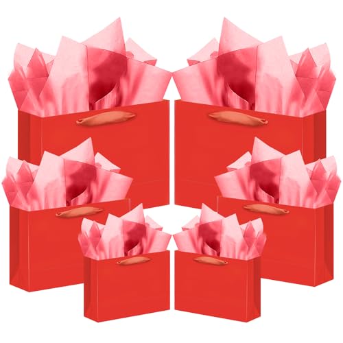 qiqee 24PCS Red Gift Bags with Tissue Paper Assorted Sizes