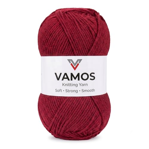 Image of VAMOS Acrylic Hand Knitting & Crochet Yarn - 100g Ball, 4 ply Soft Yarn for Knitting Sweaters, Scarves, Hats, Amigurumi, Babywear & DIY Crafts (Maroon)