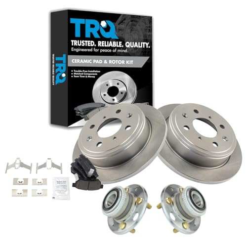 Image of TRQ Rear Brake Pad and Rotor Set Ceramic Wheel Hub Bearing Compatible with 1990-2001 Acura Integra 1992-2000 Honda Civic 1995-1997 Civic del Sol