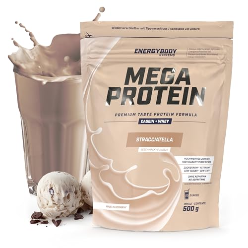 Energybody Mega Protein 'Stracciatella' 500 g/Mehrkomponenten Protein Pulver mit Casein Whey Mix als Eiweiss Protein Pulver/Eiweiß Shake ohne Aspartam/Eiweißpulver / 20 Portionen
