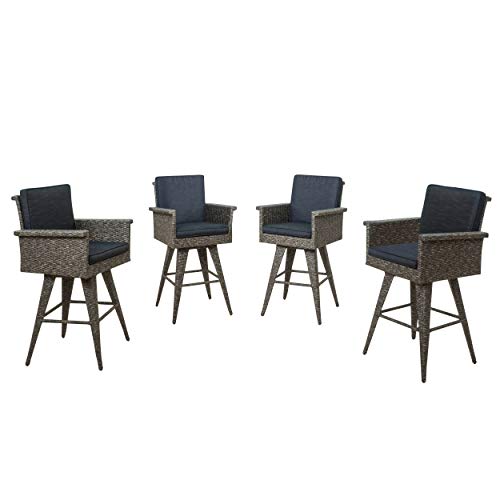 Christopher Knight Home Puerta Wicker Barstools, 4-Pcs Set, Mixed Black / Dark Grey