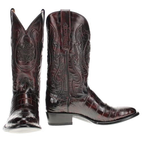 Image of Vaccari Men's Travis Genuine Black Cherry Alligator Belly Leather Round Toe Western Cowboy Boots - 13 D