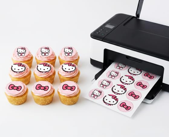 Hello Edible images Kitty for cookies chocolate covered, edible image cupcake topper printed on edible paper sugar icing sheet, for cookie decorating, 15 circles 2' each PRECUT cute kitty.