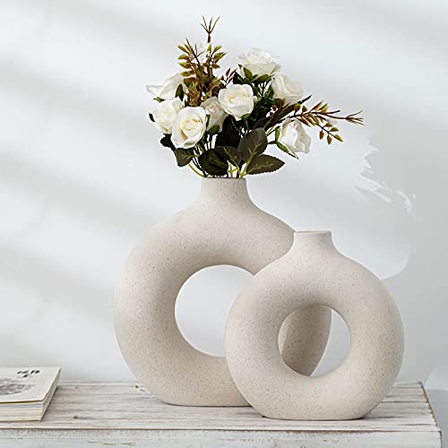 Amazon.co.jp: フラワーベース 花瓶 白 韓国 ドーナツ型 丸型花瓶 丸