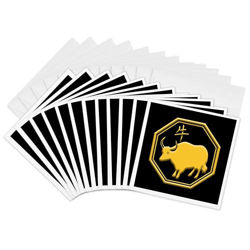 Cartes de vœux zodiaque chinois 3dRose un design jaune sur noir épuré