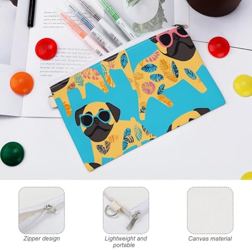 Hawaiian Pug Dogs with Tattoo Fashion Coin Purse Change Makeup Bag Canvas Pencil Pouch Travel3