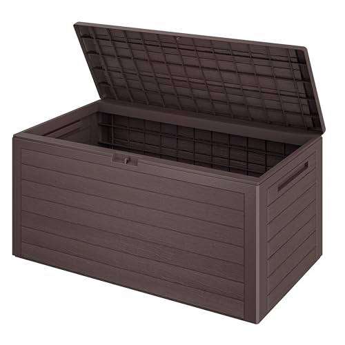 Casaria® Coffre de rangement Brun 280 L Poignées latérales Malle de rangement Intérieur Extérieur Jardin Terrasse Balcon