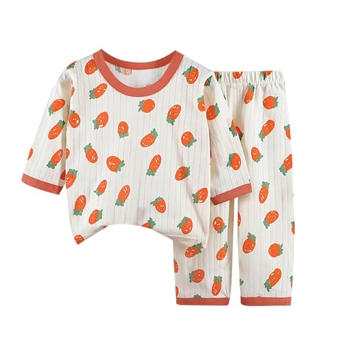 2 Pcs Ribbed Knit Thermal Outfit Set For Kids Girls Cute Print Elastic Soft Long Sleeve Fall Winter Clothes