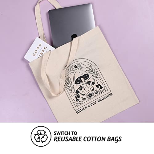 Folkulture Canvas Tote Bag With Zipper For Women | 16" X 15", 100% Cotton Reusable Grocery Bag With Pocket, Tote Bag Aesthetic For Men & Teens | Tote Bags For Work Travel Shopping (Never Stop Growing) #TOP7