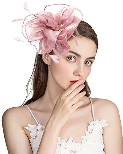 Ellydoor Fascinator Hats For Women Satin Flower Sinamay Pillbox Hat Wedding Tea Party Headband Clip Derby Hat 10-Nude Pink #TOP1
