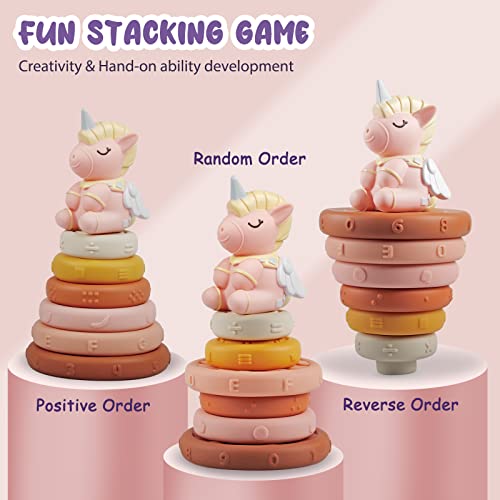 Iflove Stacking & Nesting Baby Toys,7 Pcs Stacking Ring Soft Teething Toys,Montessori Stacking Tower With Unicorn Toy,Toddler Sensory Educational Learning Shower Gifts For 6 12 18 Months Boys Girls #TOP2