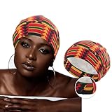 Bohend African Satin Lined Bonnet Adjustable Silky Turbans Beanie Hair Cover Sleep Cap Slouchy Skull Headwrap Hat Women Men (Satin, Yellow)