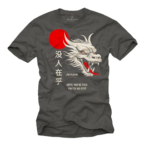 Image of MAKAYA Men's T-Shirt with Dragon Design Slogan Tee Nobody Cares Until You are Rich Pretty Or Dead Grey XXXL