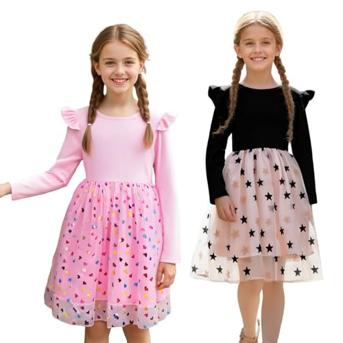 Image of Toddler Little Girls Casual Dresses Short Sleeve Crew Neck Graphic Cartoon Dress for 2-8 Years