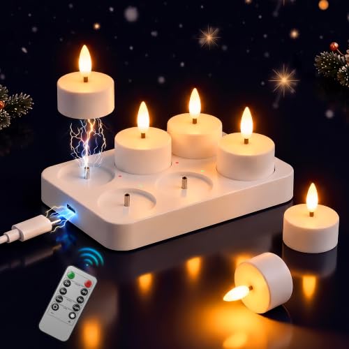 Dehobo Velas de Té LED Recargables Decoracion Cumpleaños 6 Pz - Velas Decorativas Efecto Llama con Base de Carga más de 50~110 Horas- Velas Sin Llama para Fiesta Hogar Salone Halloween