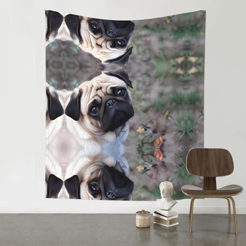 Tapisserie motif chien carlin QAZWZML pour décoration murale de chambre et dortoir