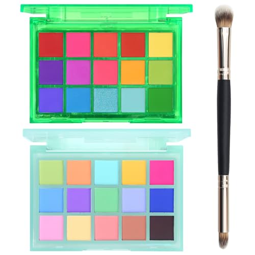 UCANBE Green Eyeshadow Makeup Palette, 15 Colors Bright Dark Green Shimmer Matte Metallic Glitter Eye Shadow, Forest Emerald Lime Pallet Kit for Cosplay Parties Christmas Halloween SFX