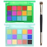 UCANBE Colorful Eyeshadow Palette Makeup Set, 2pcs 15 Shades Matte Shimmer Vibrant Neon Rainbow Pastel Eye Shadow Pallet with Soft Double Ended Brush, Summer Vibe Pigmented Blendable Eye Make Up Kit