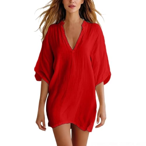 Robe en lin femme avec col en V profond respirante et confortable