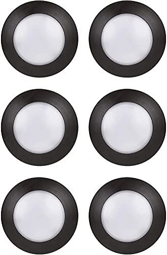New Arrivals (6 Pack) 4/6" J-Box Flush Mount Dimmable LED Disk Light, 15W (120W Equivalent), 120V, 5000K Bright White, Bronze Trim, ETL Listed - Suitable for Wet Locations - 7.5" Fixture Diameter