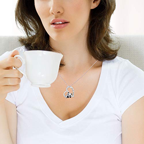 Panda Kette Damen Halskette 925 Sterling Silber Cute Panda Liebe Herz Anhänger Halskette Ich liebe dich für immer Geschenk für Frauen Mädchen - 4
