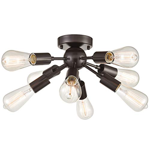Image of Dazhuan Vintage Antique Metal 8-Light Sputnik Chandeliers Semi Flush Mount Ceiling Light Pendant Lamp Fixture with 8 Bulb Sockets