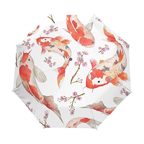 Preisvergleich Produktbild LASINSU Regenschirm TaschenschirmAquarell orientalische Muster Regenbogen Karpfen nahtlosAuf Zu Automatikwindsicherstabil