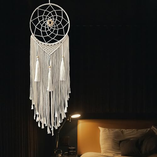 Dream Catcher Macrame Wall Hanging, Boho Decorations for Bedroom Living Room Wedding Party Home Decor, 14" Inner Dia, with 5.9ft Cotton Rope (Medium, Solid) - Image 4