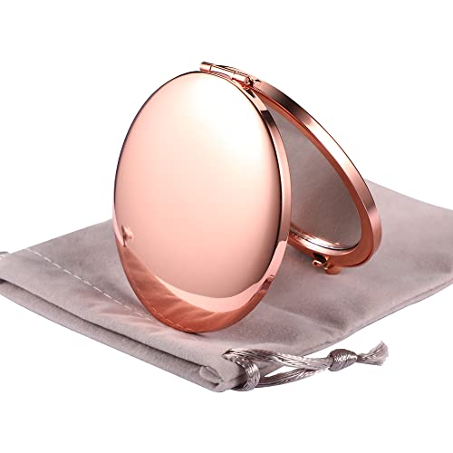 Dynippy Compact Mirror Round Rose Gold Cosmetic Mirror Folding Mini Pocket Mirror Portable Hand Mirror Double Sided Curved 2 X 1X Magnification Woman Mother Child Great Gift - Rose Gold #TOP15