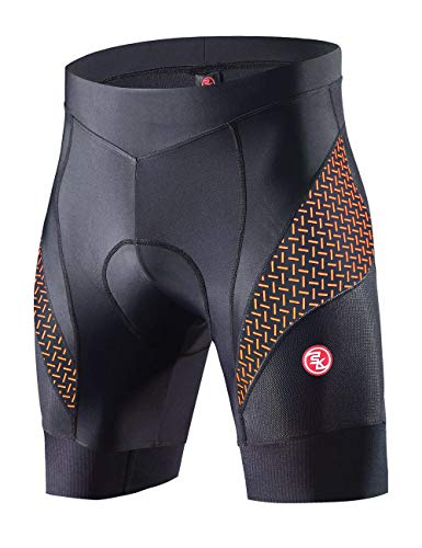 Eco-daily Pantalones cortos de ciclismo para hombre acolchados para montar en bicicleta, medias de ciclismo (Negro-Naranja-1, XXL)..