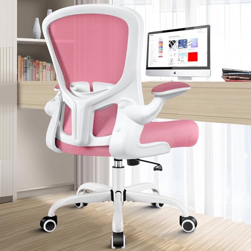 Office Chair, Ergonomic Desk Chair with Lumbar Support and Flip-up Armrest, Height Adjustable Mesh Swivel Computer Office Chair Black Black 936