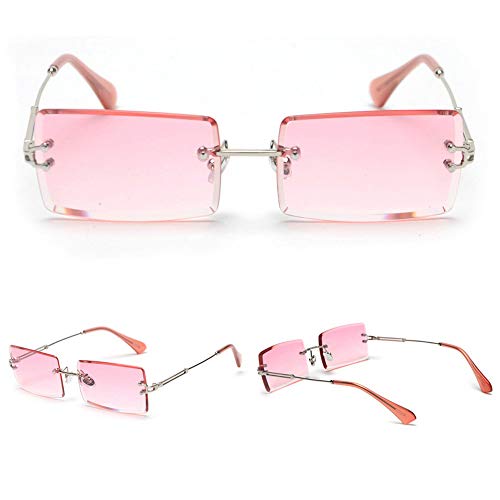 Mincl/Fashion Small Rectangle Sunglasses Women Ultralight Candy Color Rimless Ocean Sun Glasses (Silver&Pink) #TOP4