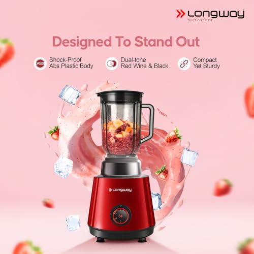 Image of Longway Super Pro Juicer Mixer Grinder | Up to 750W Max Output Powerful Motor | 4 Jars for Grinding, Mixing, Juicing | 2 Years Warranty (Red & Wine)