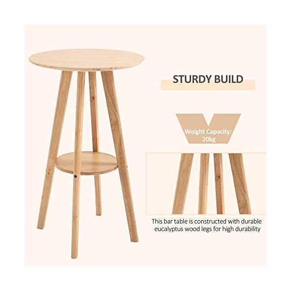 HOMCOM Bar Table Round Cocktail Bistro Table with Wood Legs for Pub, Dining Room, Kitchen & Home bar - Image 6