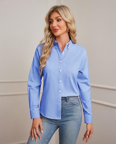 Image of siliteelon Button Down Shirts for Women Oxford Shirt Long Sleeve Classic Wrinkle Free Business Dress Shirts Work Office