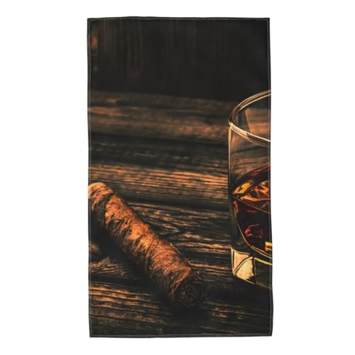 DCEHGEW Cigar & Whiskey Printed Microfibre Towel 40x70 CM Skin-Friendly Absorbent Face and Hand Towel for Swimming, Camping, Gym, Beach and Travel