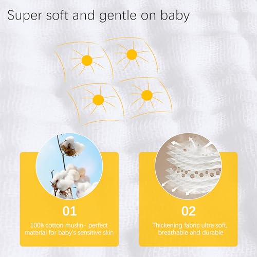 Image of Lovely Care 24 Pack Muslin Burp Cloths 100% Cotton Muslin Cloths Large 20''x10'' Extra Soft and Absorbent Baby Burping Cloth - White