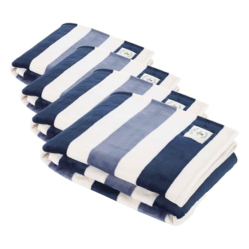 Image of Nautica-Fleece Throw Blanket for Couch,Ultra Soft Plush Micro Flannel Throw,Lightweight Warm Cozy Blanket,Americana Decor,Perfect for Sofa,Bed,Living Room (Awning Stripe Blue) 50 inch x 60 inch (Pack of 4)