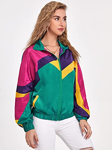 Verdusa Women's Colorblock Zip Up Long Sleeve Collar Windbreaker Jacket Coat4
