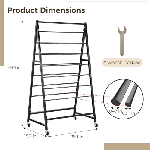 Image of BATTIPAW 15-Tier Ribbon Holder, Double-Sided Ribbon Organizer, Movable Ribbon Storage Shelf with Wheels, Large Capacity Freestanding Wrapping Ribbon Rack for Craft Room, Flower Store
