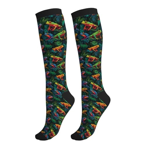 thmnj Frog Compression Socks Knee High Support Socks for Women Men Circulation Stockings for Athletic Running Cycling Flying
