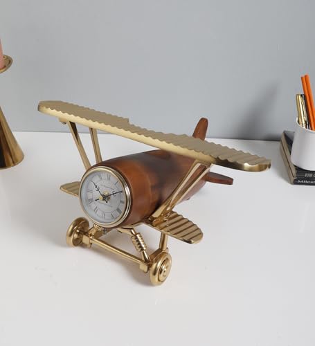 Image of Decor de Maison Brings Handcrafted Meridian's Sentinel Table Clock for KidsRoom, Study, Living & Bedroom | Classic Timepiece |Non-Ticking Battery Operated Analog Desk Clock in Gold (37x31x21cm)