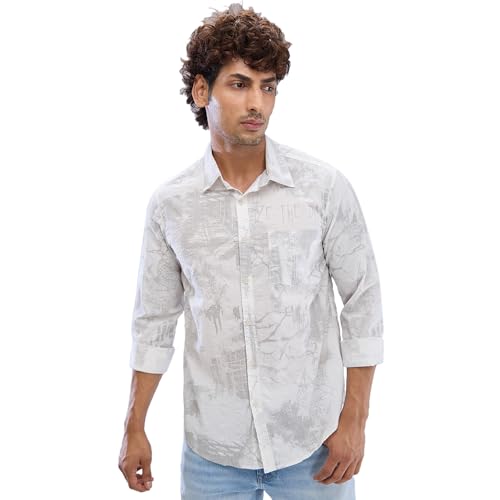 Image of Spykar Men's Slim Fit N /A Full Sleeve Printed Casual Shirts