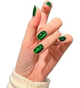 Short square press on nails，cat eye nails，glossy nails，green nails ，Gel Press On Nails，Reusable f...