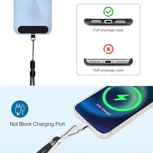 Image of takyu Phone Lanyard, 2 Pack Adjustable Cell Phone Lanyard Crossbody Neck Strap & 2 Pack Phone Wrist Strap with 2 Pcs Tether Tabs Compatible for iPhone Android Smartphones-Black Grey