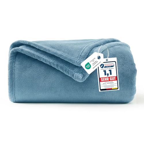 WAVVE Plaid Gris Bleu Couverture Polaire Flanelle en Microfibre, Jeté de Canapé 150x200, Couverture lit Jete de Canape 2 Personnes, Plaid Fourrure Grand...