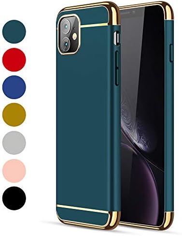 iPhone 11 Case, CROSYMX 3 in 1 Ultra Thin and Slim Hard Case Coated Non Slip Matte Surface with Electroplate Frame for Apple iPhone 11 (6.1'')(2019) - Dark Green