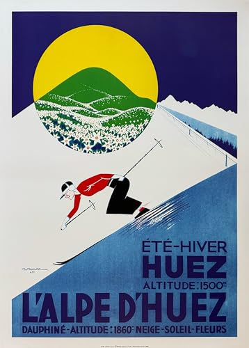 Affiche Alpe d Huez Skieur Gaston Garde 1937 impression d art de qualite superieure 50x70cm